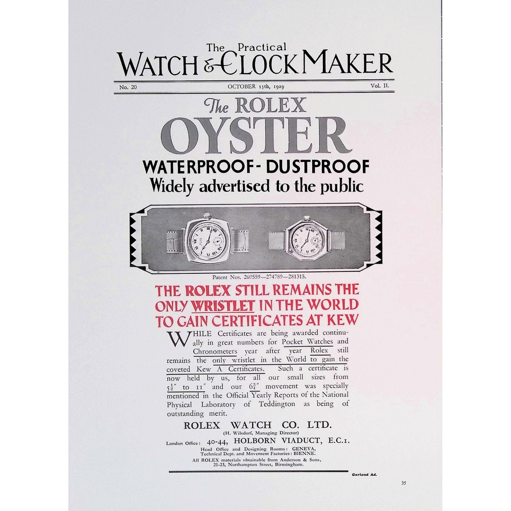 Rolex Oyster Waterproof Dustproof Advertising Original Book Page Watch Wall Art